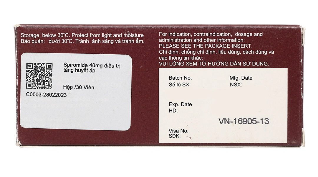 Spiromide - 40 Tablets trị phù, tăng huyết áp (3 vỉ x 10 viên) - 1