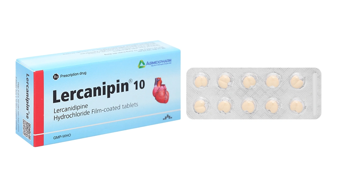 Lercanipin 10mg trị tăng huyết áp đơn liều hoặc phối hợp (3 vỉ x 10 viên) - 