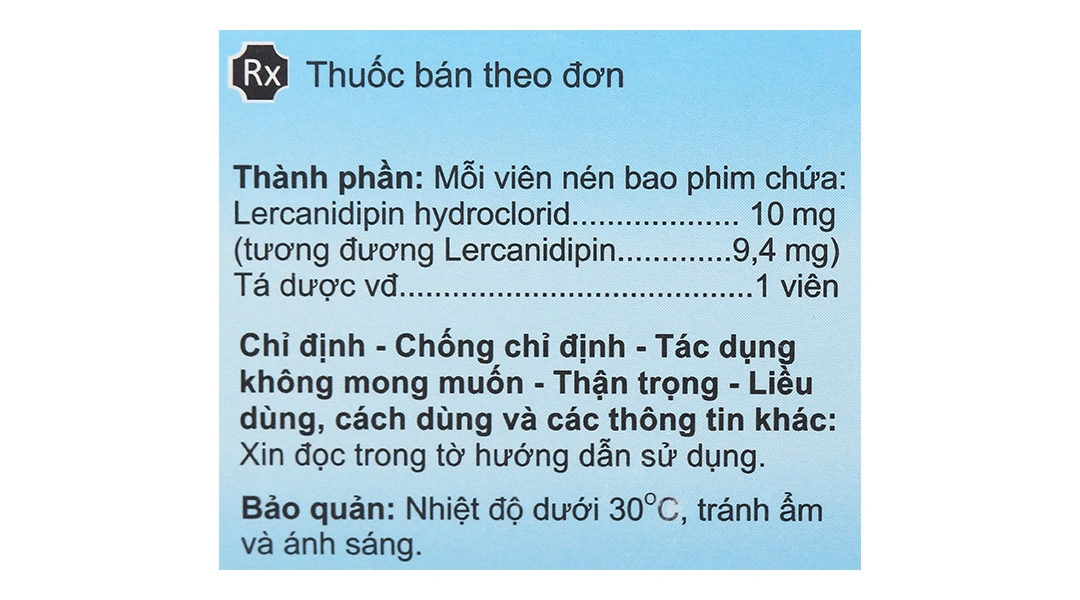 Lercanipin 10mg trị tăng huyết áp đơn liều hoặc phối hợp (3 vỉ x 10 viên) - 4