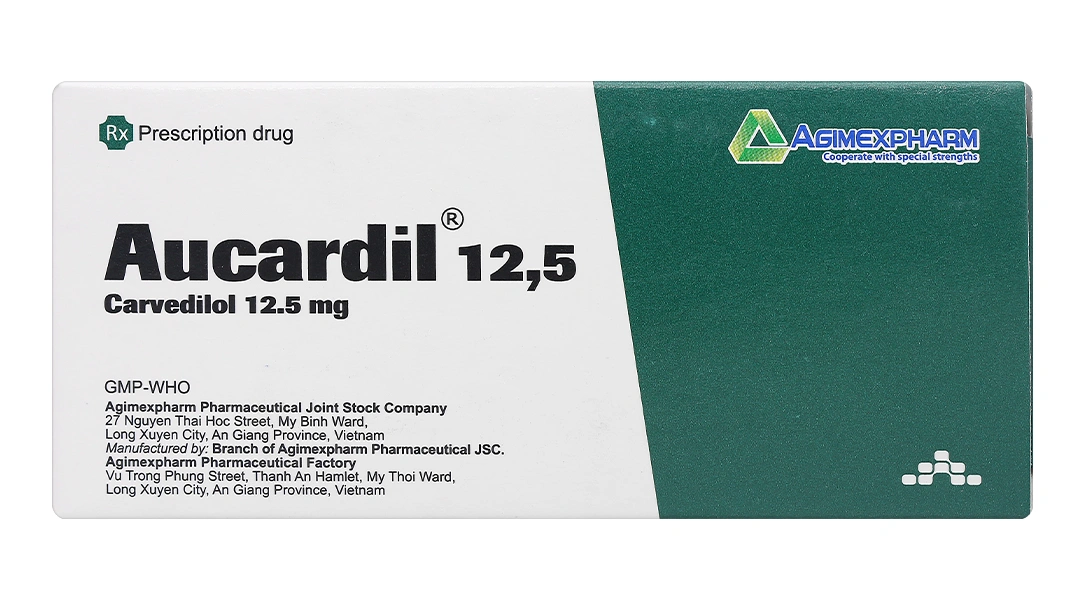 Aucardil 12.5mg điều trị tăng huyết áp, đau thắt ngực ổn định (5 vỉ x 10 viên) - 1