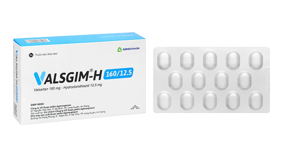 Valsgim - H 160 mg/12.5 mg điều trị bệnh tăng huyết áp (2 vỉ x 14 viên) - 