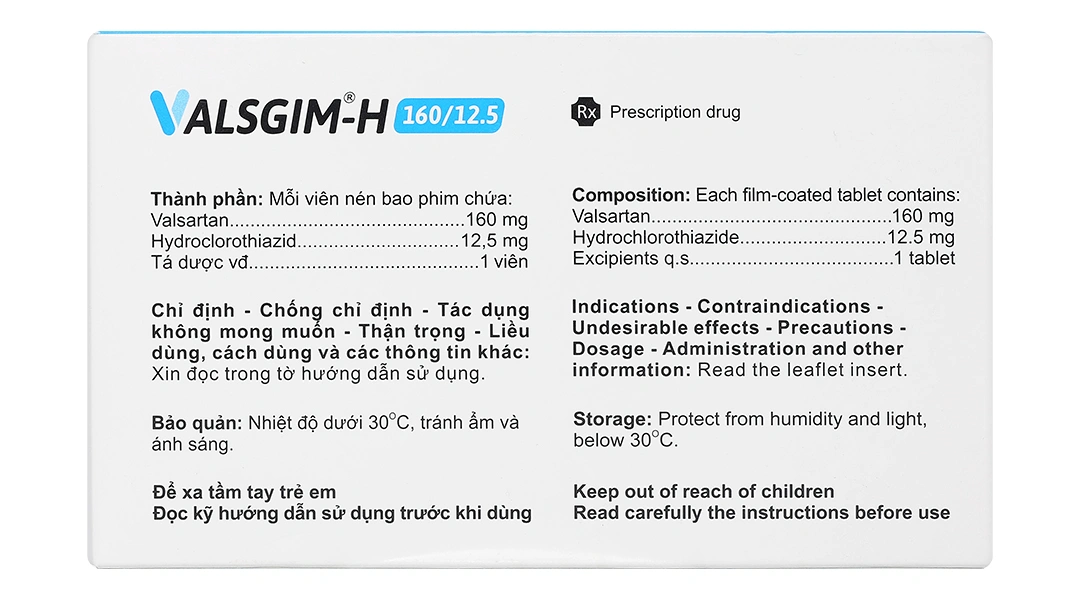 Valsgim - H 160 mg/12.5 mg điều trị bệnh tăng huyết áp (2 vỉ x 14 viên) - 1