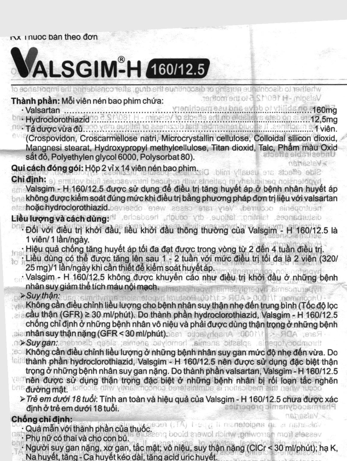 Valsgim - H 160 mg/12.5 mg điều trị bệnh tăng huyết áp (2 vỉ x 14 viên) - 5