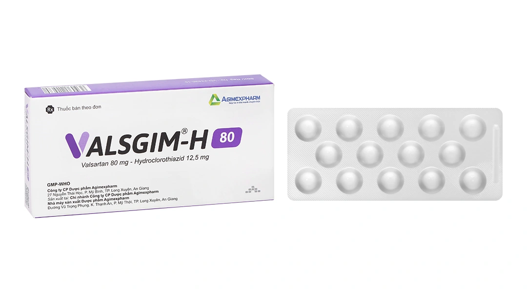 Valsgim - H 80mg/12.5mg chỉ định điều trị tăng huyết áp (2 vỉ x 14 viên) - 