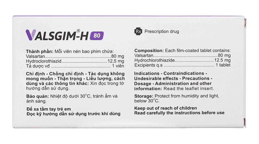 Valsgim - H 80mg/12.5mg chỉ định điều trị tăng huyết áp (2 vỉ x 14 viên) - 1