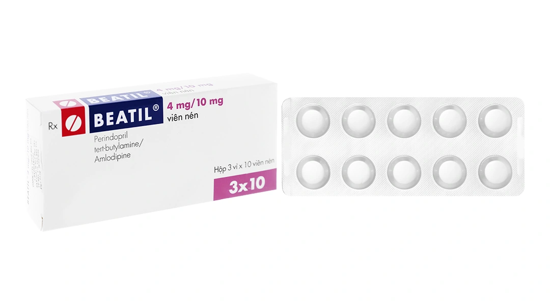 Beatil 4mg/10mg trị tăng huyết áp vô căn, bệnh mạch vành ổn định (3 vỉ x 10 viên) - 