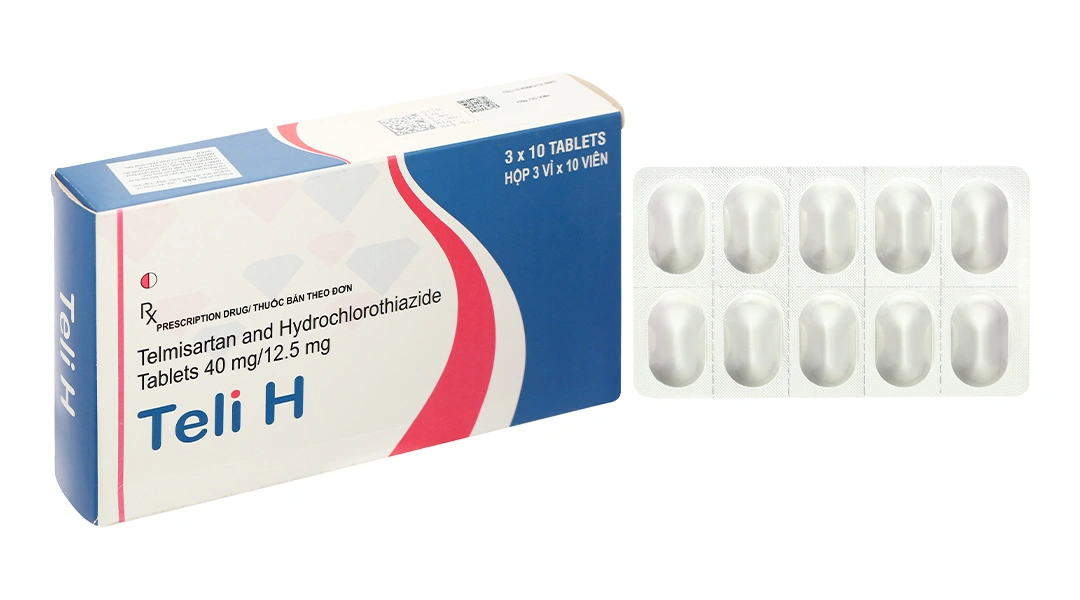 Teli H 40mg/12.5mg trị tăng huyết áp vô căn (3 vỉ x 10 viên) - 