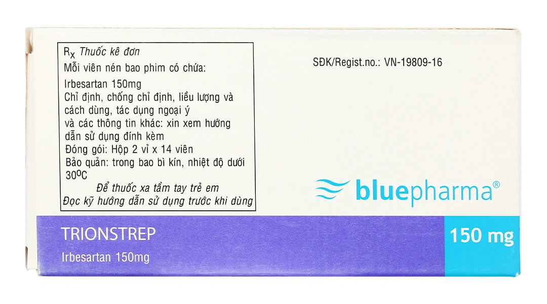 Trionstrep 150mg trị tăng huyết áp, bệnh thận do đái tháo đường (2 vỉ x 14 viên) - 1