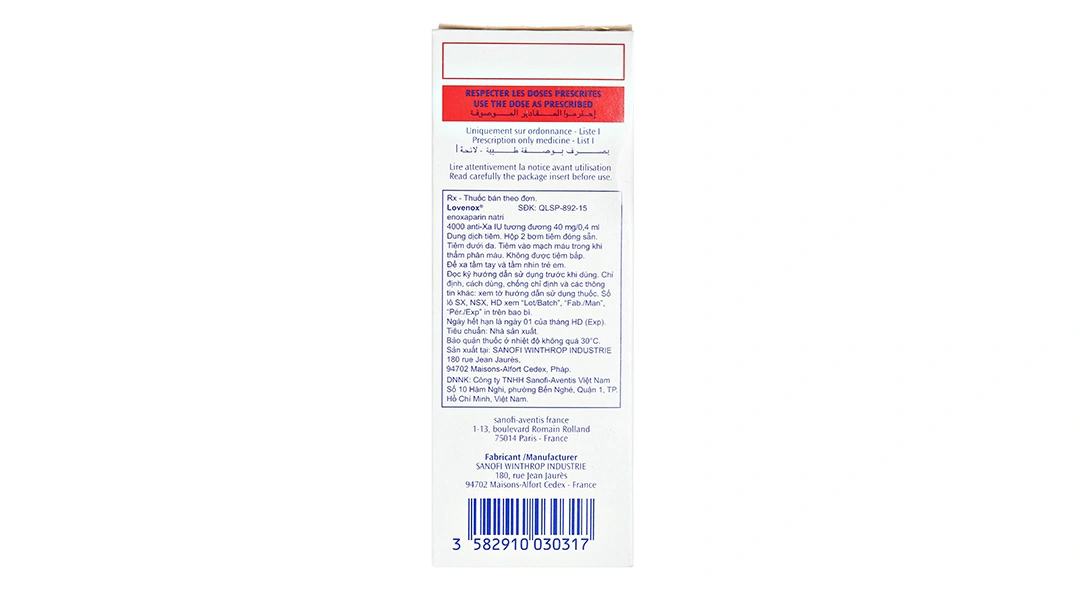 Dung dịch tiêm Lovenox 40mg/0.4ml dự phòng huyết khối (2 bơm tiêm x 0.4ml) - 3