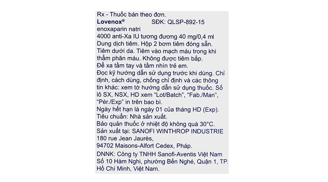 Dung dịch tiêm Lovenox 40mg/0.4ml dự phòng huyết khối (2 bơm tiêm x 0.4ml) - 6