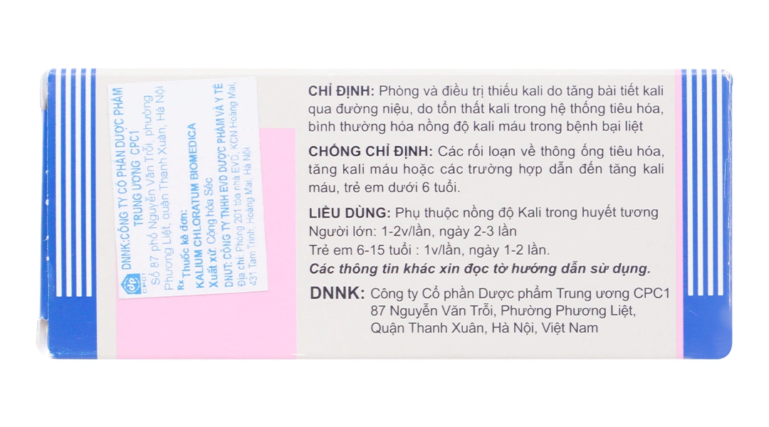 Kalium Chloratum 500mg phòng và trị thiếu kali (10 vỉ x 10 viên) - 2