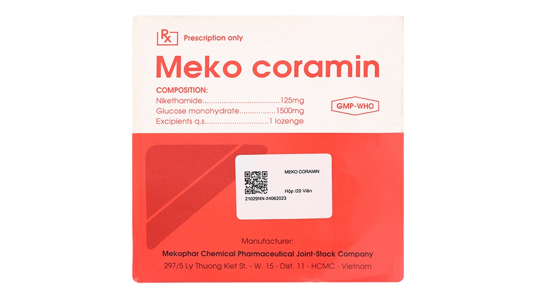 Viên ngậm Meko Coramin trị suy hô hấp, suy tuần hoàn (5 vỉ x 4 viên) - 1