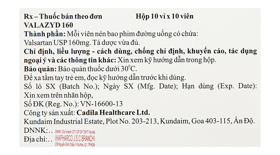 Valazyd 160 trị tăng huyết áp, suy tim (10 vỉ x 10 viên) - 3