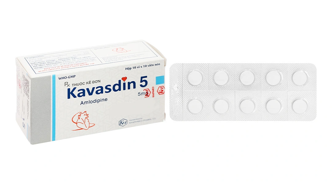 Kavasdin 5 trị tăng huyết áp, đau thắt ngực (10 vỉ x 10 viên) - 
