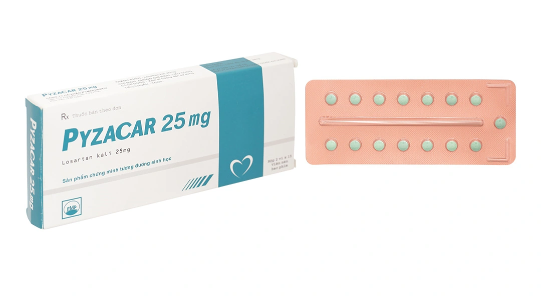 Pyzacar 25mg trị tăng huyết áp, suy tim mạn tính (2 vỉ x 15 viên) - 