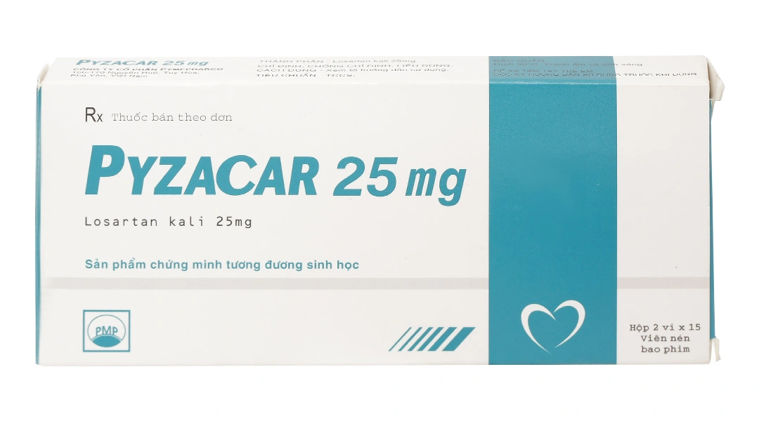 Pyzacar 25mg trị tăng huyết áp, suy tim mạn tính (2 vỉ x 15 viên) - 1