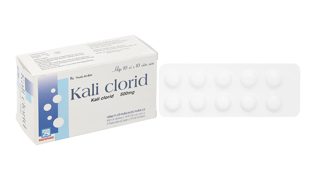 Kali Clorid Nadyphar 500mg phòng và trị triệu chứng giảm kali huyết (10 vỉ x 10 viên) - 