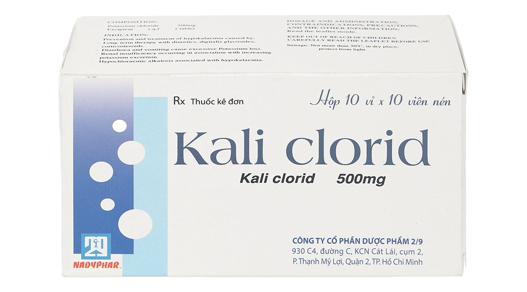 Kali Clorid Nadyphar 500mg phòng và trị triệu chứng giảm kali huyết (10 vỉ x 10 viên) - 1