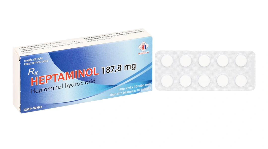 Heptaminol Domesco 187.8mg trị triệu chứng trong hạ huyết áp tư thế (2 vỉ x 10 viên) - 