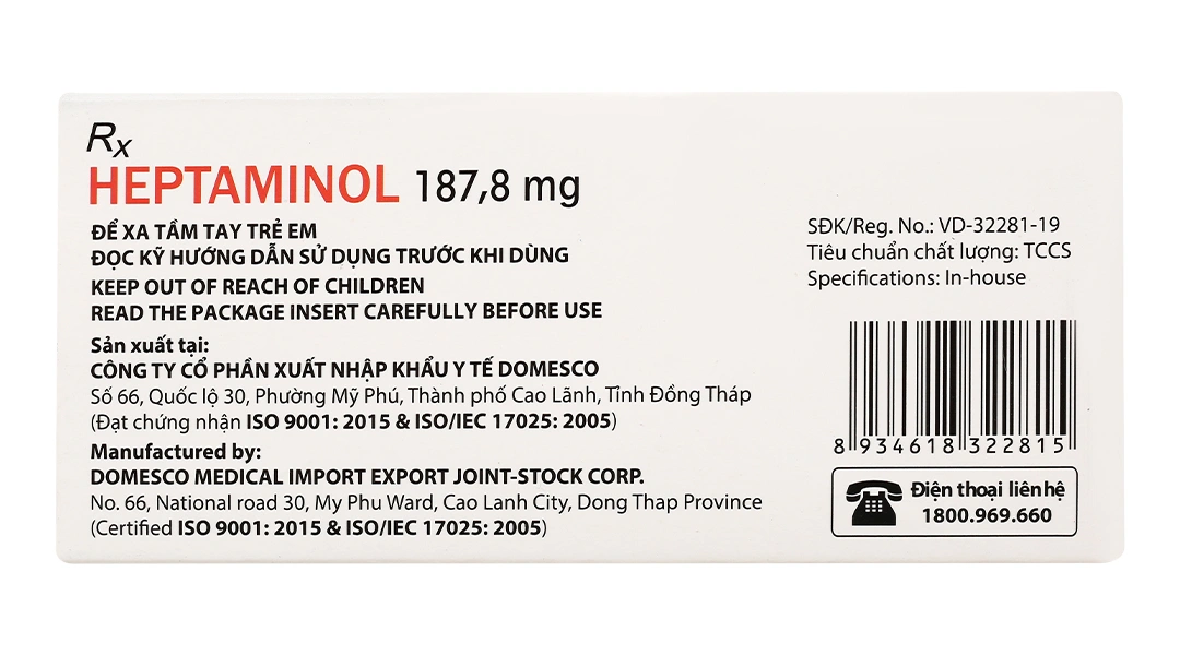 Heptaminol Domesco 187.8mg trị triệu chứng trong hạ huyết áp tư thế (2 vỉ x 10 viên) - 1