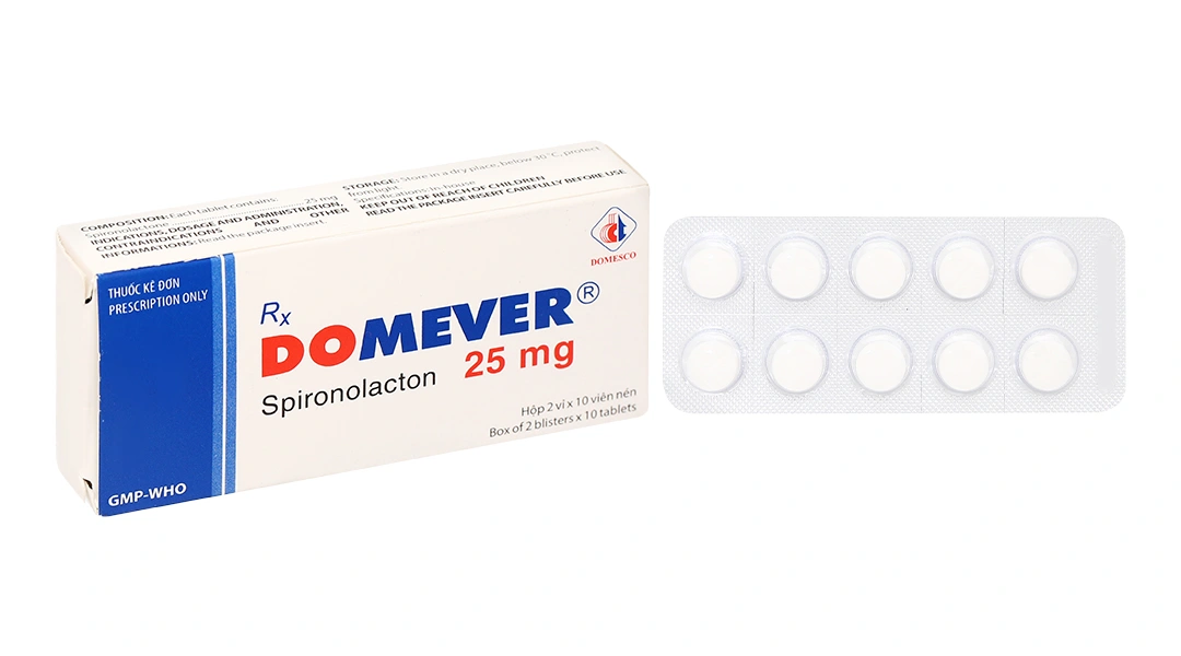 Domever 25mg trị suy tim sung huyết, xơ gan cổ trướng (2 vỉ x 10 viên) - 