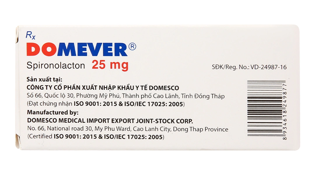Domever 25mg trị suy tim sung huyết, xơ gan cổ trướng (2 vỉ x 10 viên) - 1