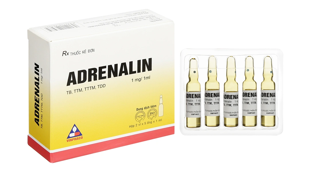 Dung dịch tiêm Adrenalin Vinphaco 1mg/1ml hồi sức tim phổi, cấp cứu (2 vỉ x 5 ống) - 