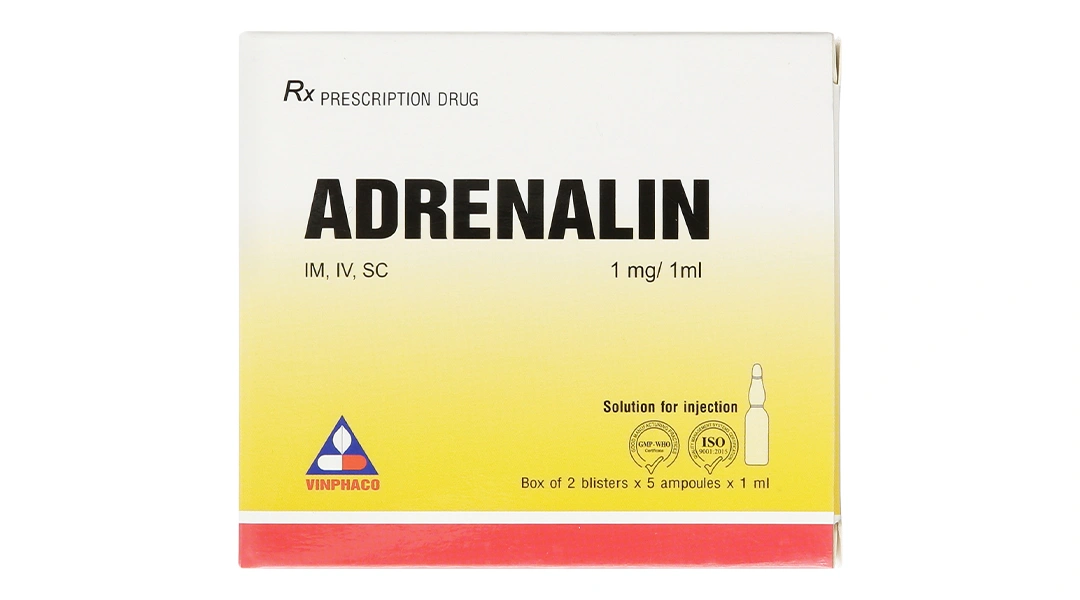 Dung dịch tiêm Adrenalin Vinphaco 1mg/1ml hồi sức tim phổi, cấp cứu (2 vỉ x 5 ống) - 1