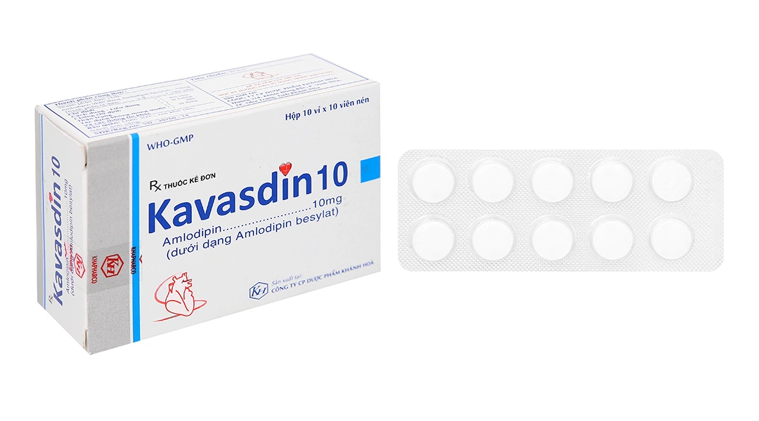 Kavasdin 10 điều trị tăng huyết áp, đau thắt ngực (10 vỉ x 10 viên) - 