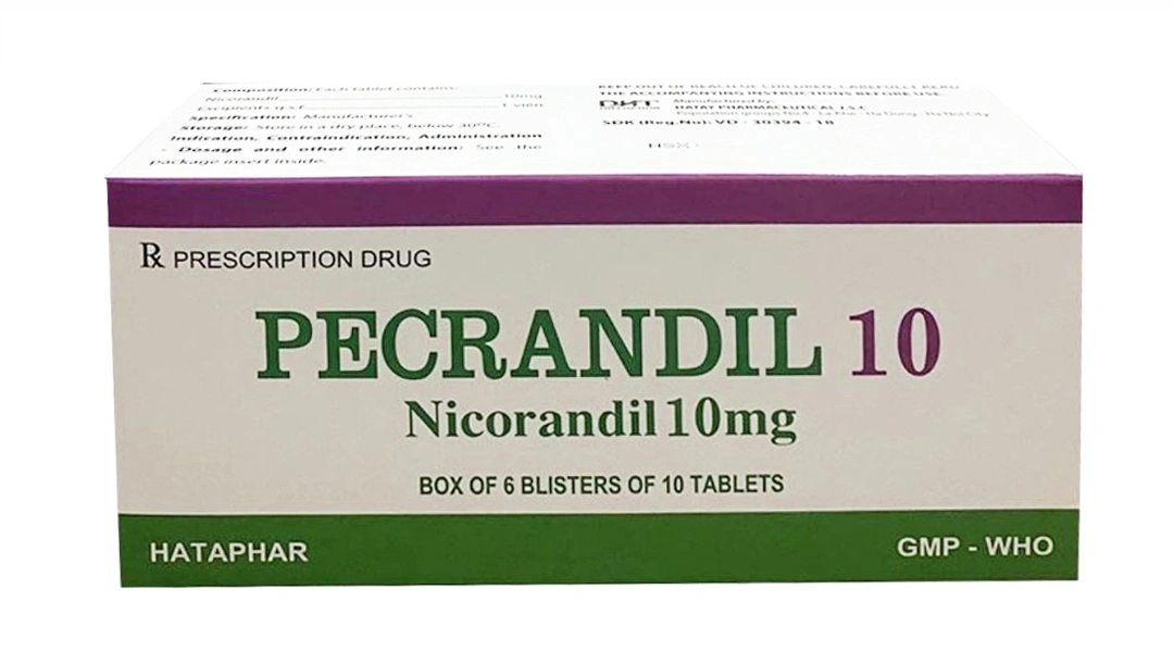 Pecrandil 10 dự phòng và trị lâu dài cơn đau thắt ngực ổn định (6 vỉ x 10 viên) - 
