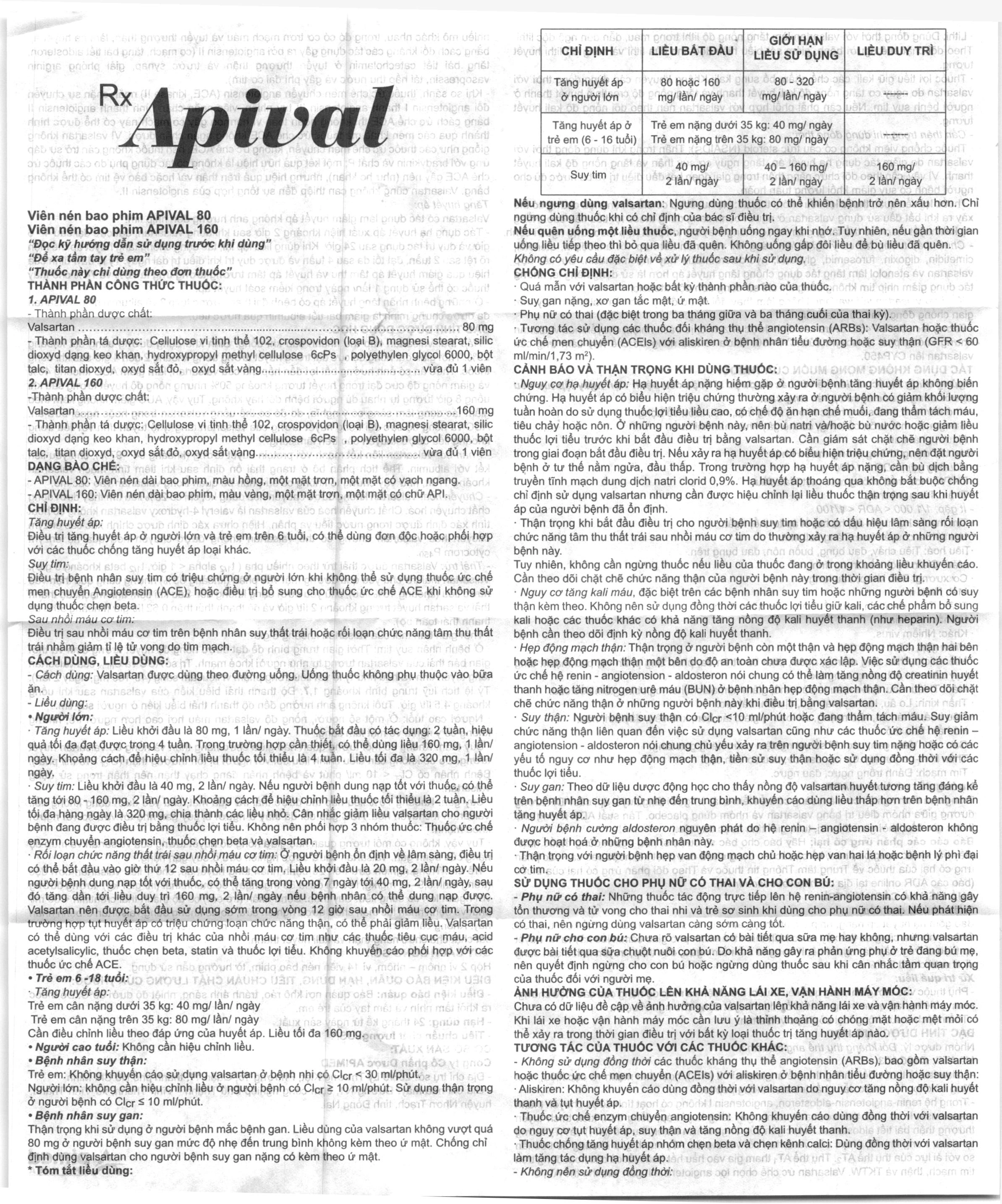Apival 80 trị tăng huyết áp, suy tim (2 vỉ x 14 viên) - 7