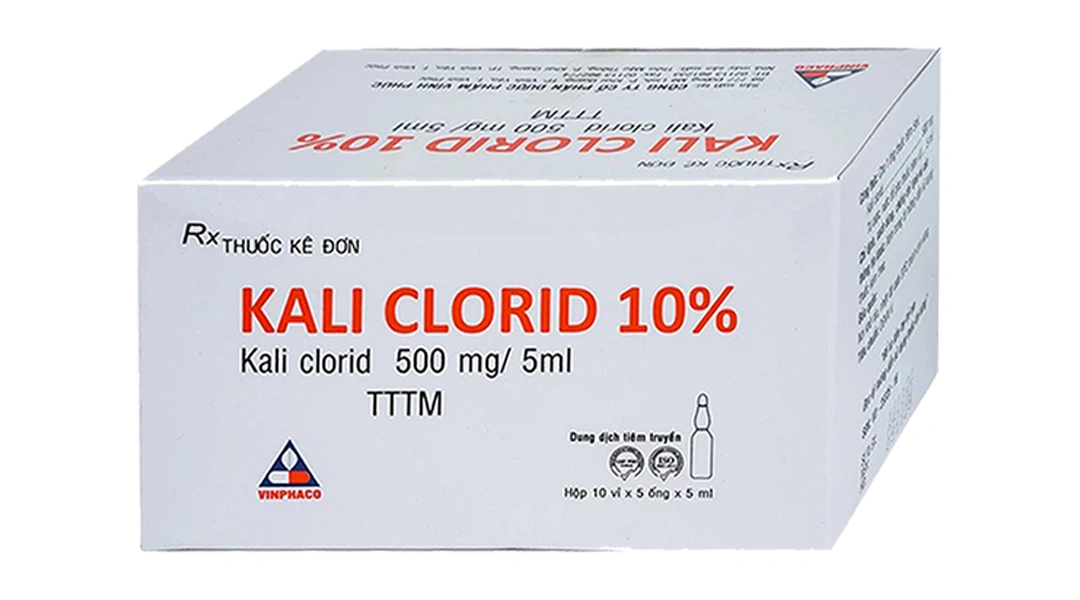 Dung dịch tiêm Kali Clorid 10% Vinphaco trị, phòng ngừa giảm Kali máu (50 ống x 5ml) - 