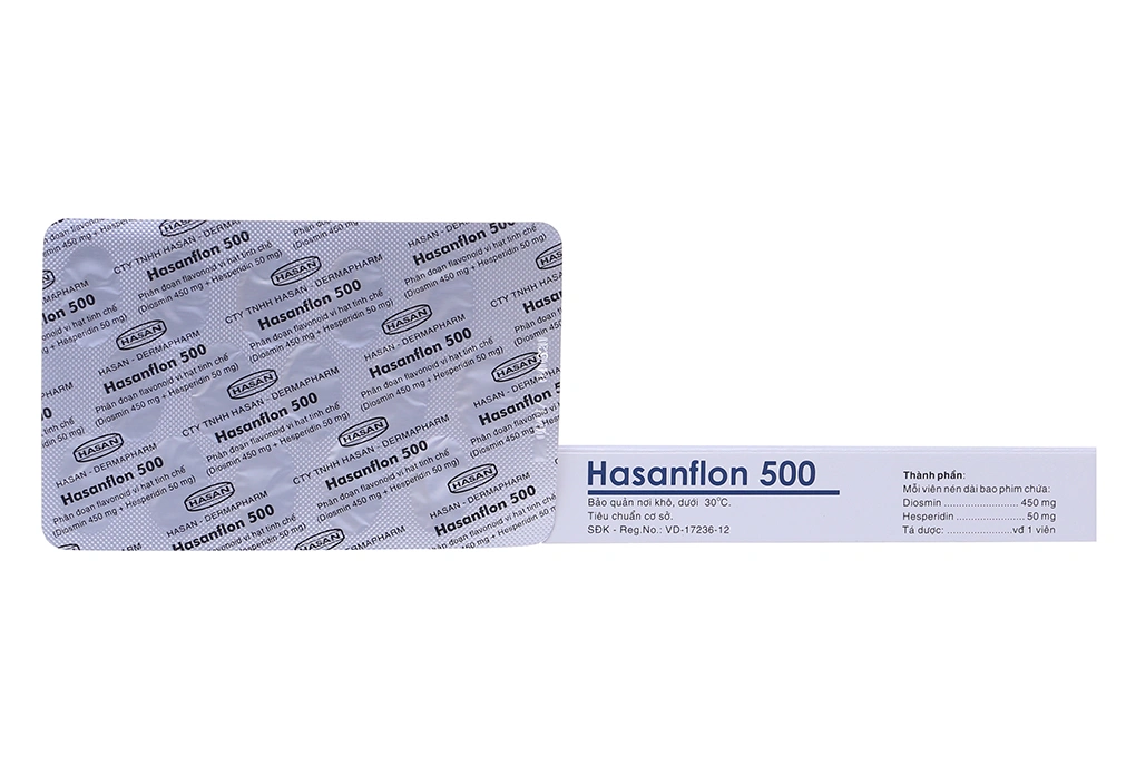 Hasanflon 500 trị triệu chứng suy giãn tĩnh mạch, trĩ (2 vỉ x 15 viên) - 1