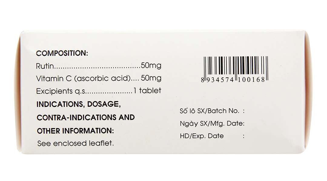 Rutin-Vitamin C trị trĩ, suy giãn tĩnh mạch (10 vỉ x 10 viên) - 3