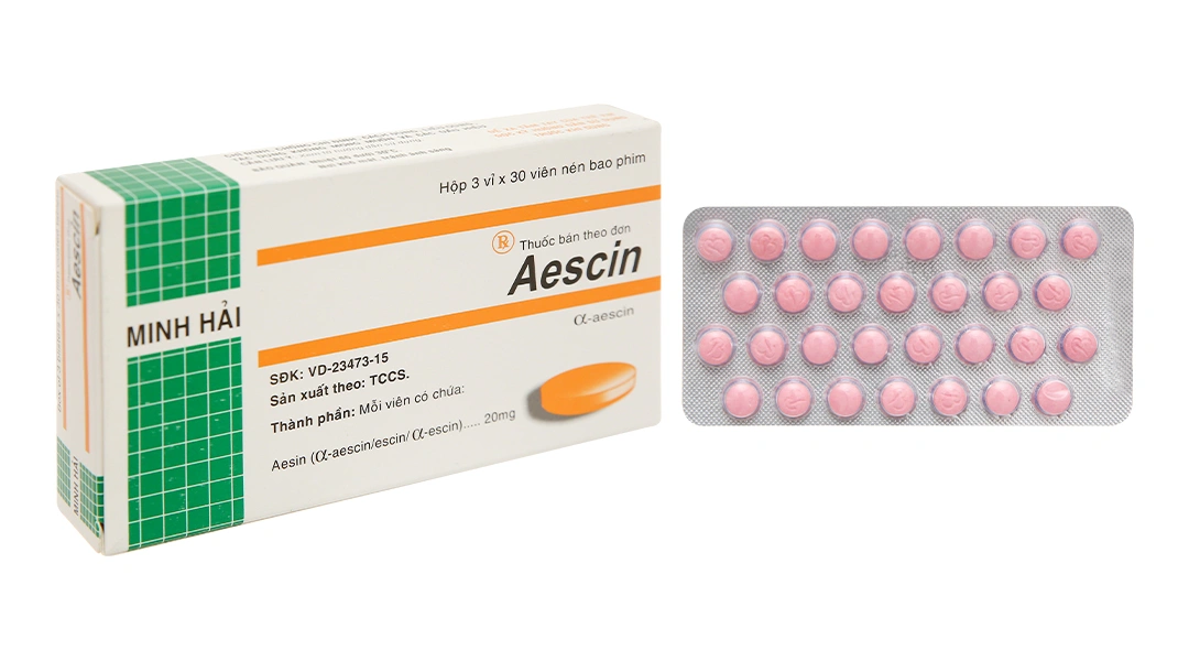 Aescin 20mg trị viêm tĩnh mạch, giãn tĩnh mạch (3 vỉ x 30 viên) - 