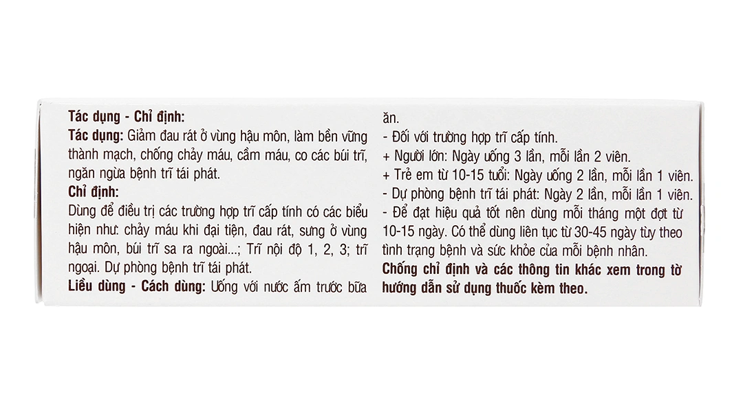 Thuốc Trĩ Nhất Nhất trị trĩ cấp tính, phòng tái phát trĩ (3 vỉ x 10 viên) - 1