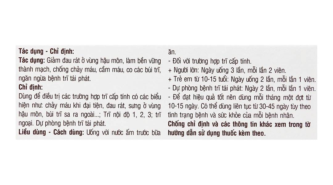 Thuốc Trĩ Nhất Nhất trị trĩ cấp tính, phòng tái phát trĩ (3 vỉ x 10 viên) - 4