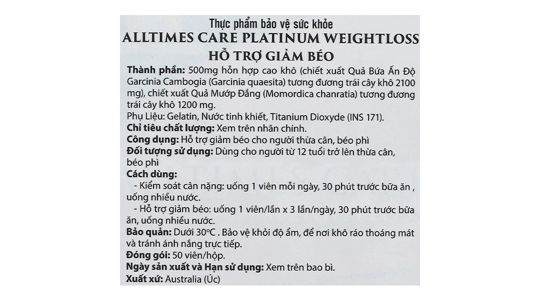 Viên Uống Hỗ Trợ Giảm Cân Alltimes Care Platinum Weightloss Hộp/50v - 4
