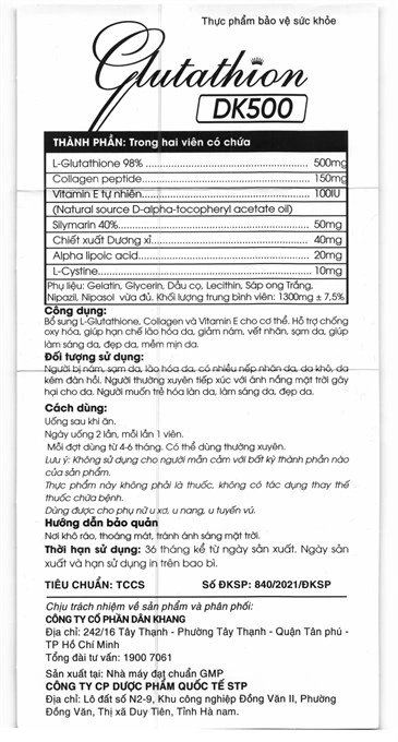 Thực phẩm bảo vệ sức khỏe Glutathion Dk500 - 5