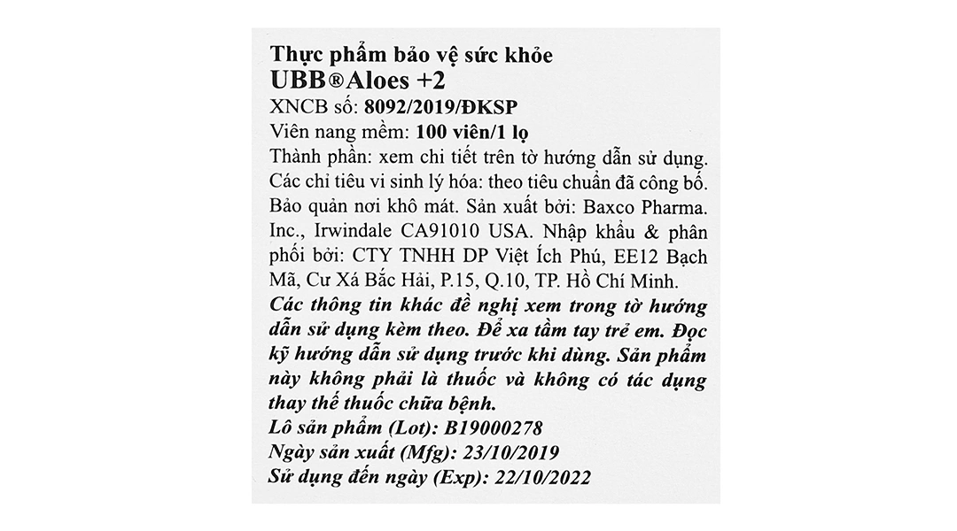 Ubb Aloes +2 Hộp 100v - 5