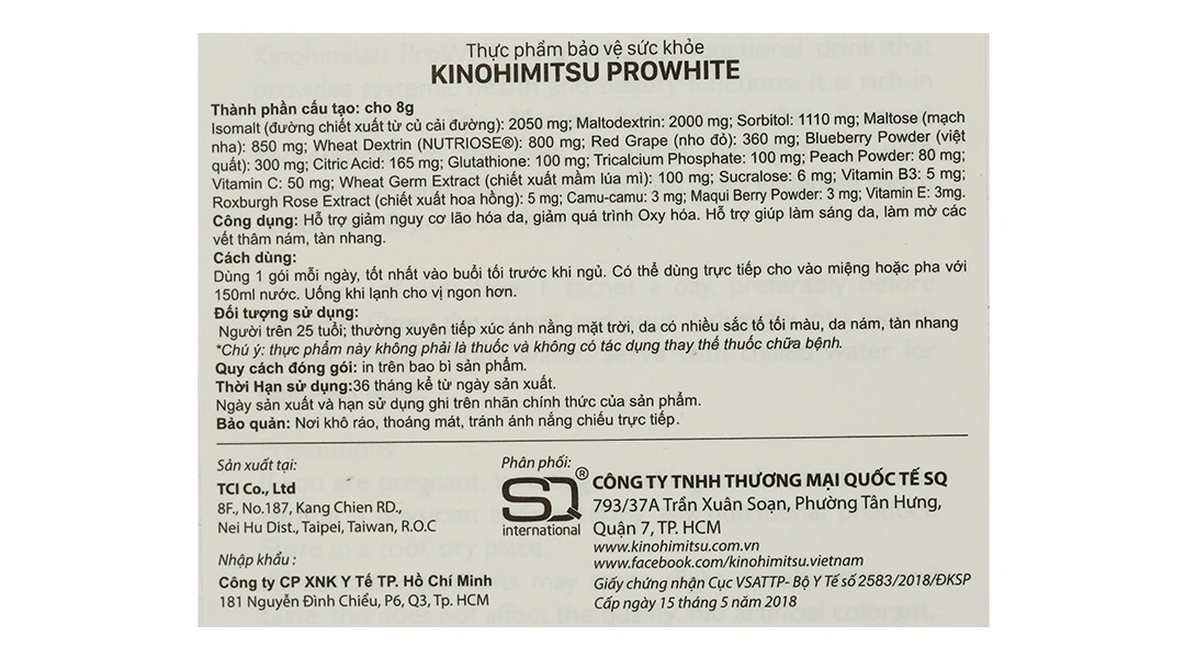 Thực phẩm bảo vệ sức khỏe Kinohimitsu Prowhite Hộp 8G x 10 Gói - 4