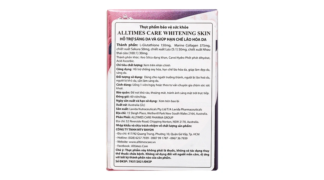 Thực Phẩm Bảo Vệ Sức Khoẻ Alltimes Care Whitening Skin hộp 60 viên - 2