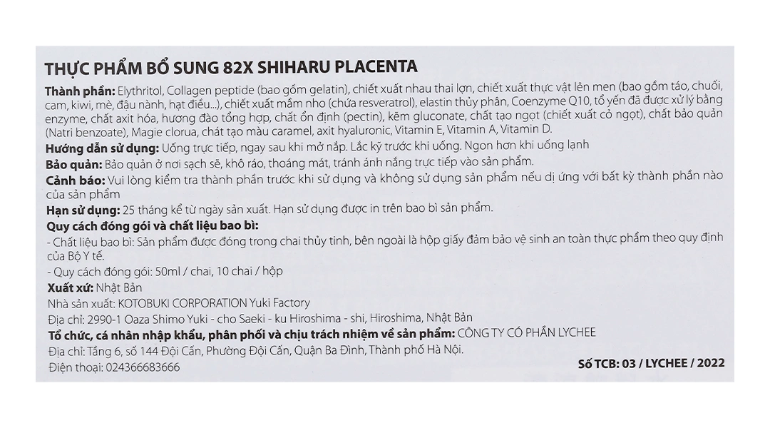 Nước uống 82X Shiharu Placenta giúp cân bằng nội tiết tố hộp 10 chai x 50ml - 4