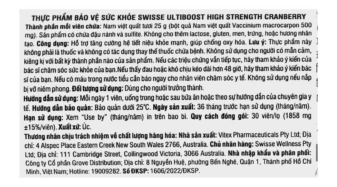 Swisse Ultiboost Cranberry lọ 30 viên - 5