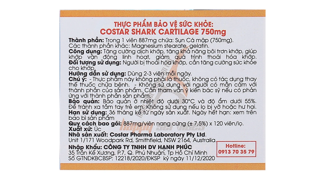 Costar Shark Cartilage giảm quá trình thoái hóa khớp hộp 120 viên - 5