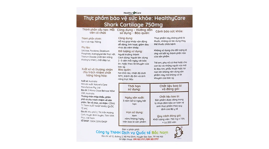 Thực phẩm bảo vệ sức khỏe Healthy Care Shark Cartilage 750mg - 4