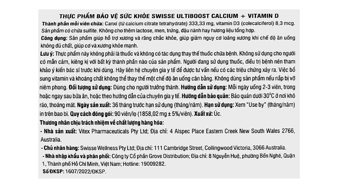 Swisse Ultiboost Calcium + Vitamin D lọ 90 viên - 5