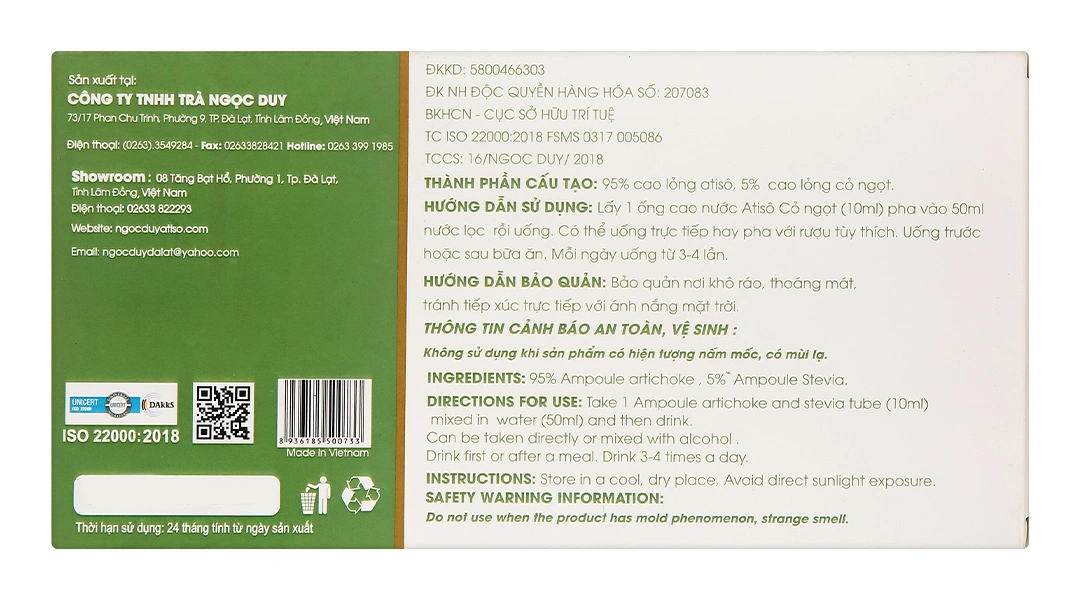 Cao Nước Atiso Ngọc Duy Cỏ Ngọt hộp 10 ống x 10ml - 2