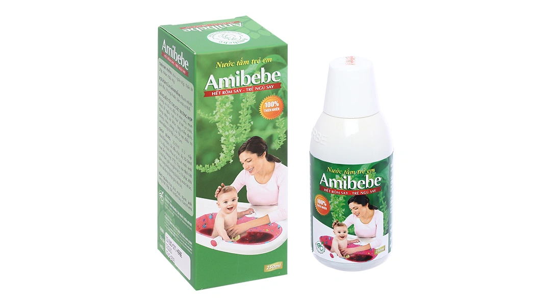 Nước tắm thảo dược Amibebe kháng khuẩn, ngừa rôm sảy chai 250ml - 