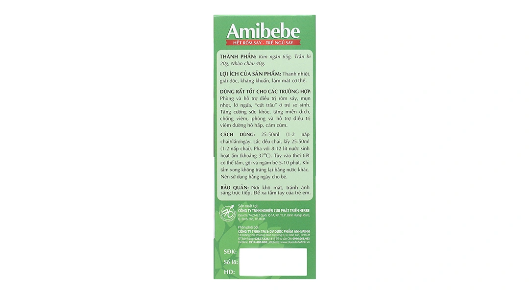 Nước tắm thảo dược Amibebe kháng khuẩn, ngừa rôm sảy chai 250ml - 3